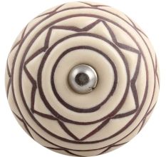 Cream Brown Pattern Etched Ceramic Cabinet Knob