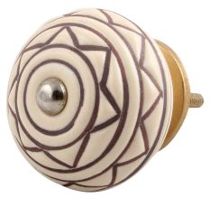 Cream Brown Pattern Etched Ceramic Cabinet Knob