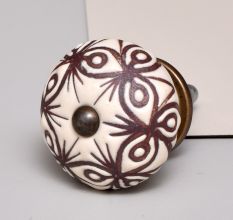 Cream Brown Floral Etched Ceramic Dresser Knob Online