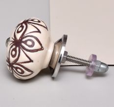 Cream Brown Floral Etched Ceramic Dresser Knob Online