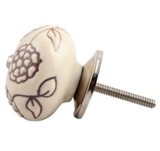 Cream Brown Marigold Etched Ceramic Drawer Knob