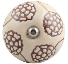 Cream Brown Marigold Etched Ceramic Drawer Knob
