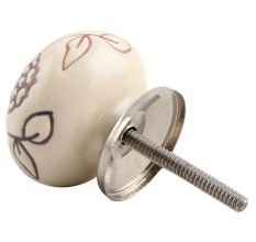 Cream Brown Marigold Etched Ceramic Drawer Knob