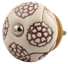 Cream Brown Marigold Etched Ceramic Drawer Knob