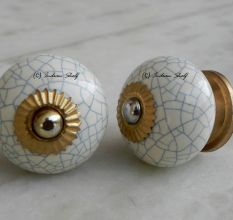 Cream Blue Crackle Dresser Knob