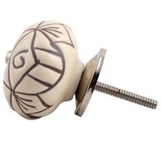Cream Base Brown Etched Ceramic Floral Knob Online