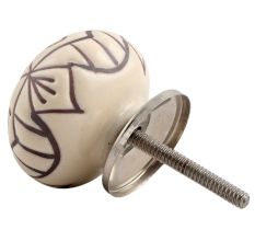 Cream Base Brown Etched Ceramic Floral Knob Online