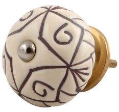 Cream Base Brown Etched Ceramic Floral Knob Online
