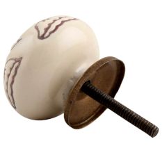 Cream Calla Lily Brown Etched Ceramic Dresser Knob