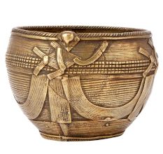 Golden Tribal Brass Bowl Wire Work Religious Prayer