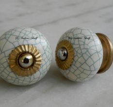 Cream Green Crackle Handmade Knob