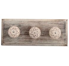 Cream Brown Pattern Etched Ceramic Wooden Hooks