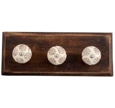 Cream Brown Marigold Etched Ceramic Wooden Hooks