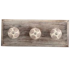 Cream Brown Marigold Etched Ceramic Wooden Hooks