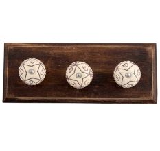 Cream Base Brown Etched Ceramic Wooden Hooks