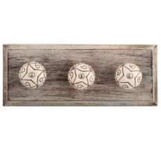 Cream Base Brown Etched Ceramic Wooden Hooks