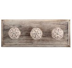 Cream Amarylis Floral Etched Ceramic Wooden Hooks