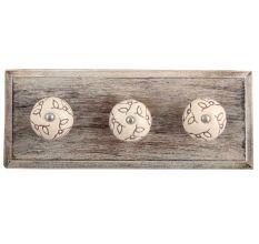Cream Calla Lily Brown Etched Ceramic Wooden Hooks