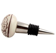 Cream Brown Leaf Flower Etched Ceramic Wine Stopper