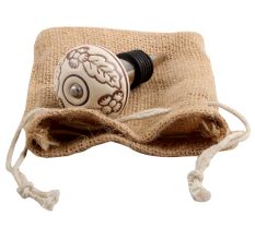 Cream Brown Leaf Flower Etched Ceramic Wine Stopper