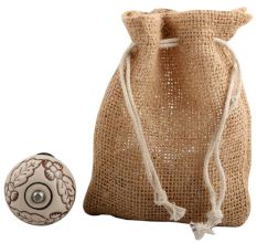 Cream Brown Leaf Flower Etched Ceramic Wine Stopper