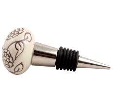 Cream Brown Marigold Etched Ceramic Wine Stopper