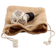 Cream Brown Marigold Etched Ceramic Wine Stopper