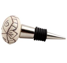 Cream Base Brown Etched Ceramic Wine Stopper