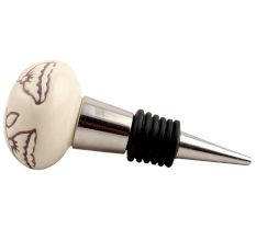 Cream Calla Lily Brown Etched Ceramic Wine Stopper