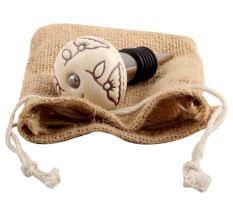 Cream Calla Lily Brown Etched Ceramic Wine Stopper