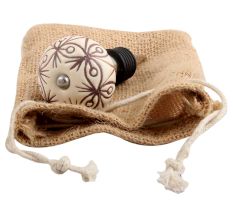 Cream Brown Floral Etched Ceramic Wine Stopper