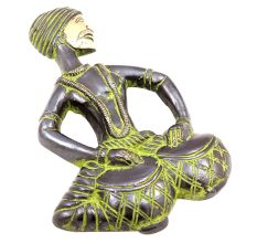 Brass Musician Playing Tabla Wall Decor With Patina