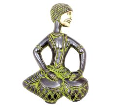 Brass Musician Playing Tabla Wall Decor With Patina
