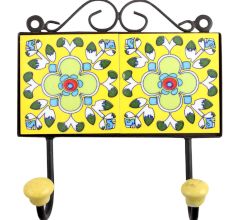 Yellow Light Green Floral Tiles Hooks