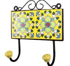 Yellow Light Green Floral Tiles Hooks