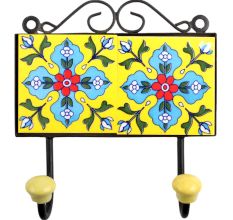 Yellow Turquoise Floral Tiles Hooks