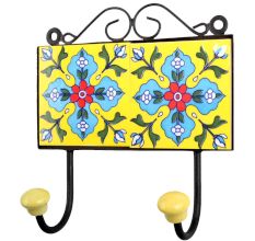 Yellow Turquoise Floral Tiles Hooks