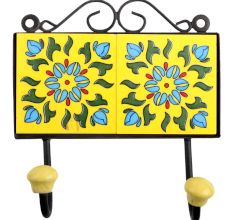 Yellow Turquoise Floral Tiles Hooks