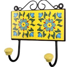 Yellow Turquoise Floral Tiles Hooks