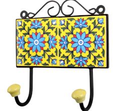 Yellow Turquoise Floral Tiles Hook