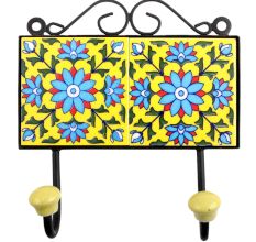 Yellow Turquoise Floral Tiles Hook