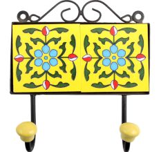 Yellow Turquoise Floral Tiles Hooks