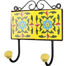 Yellow Turquoise Floral Tiles Hooks