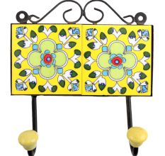 Yellow Light Green Floral Tiles Hooks