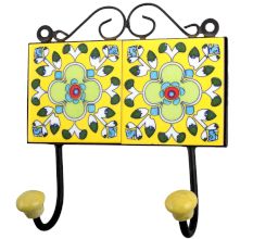Yellow Light Green Floral Tiles Hooks