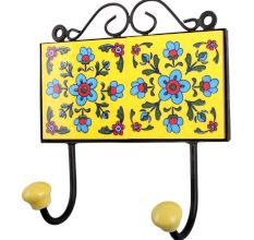Yellow Turquoise Flower Tiles Hook