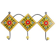 Yellow Forest Green Leaf Tiles Hooks