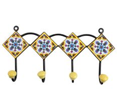 Yellow Turquoise Flower Tiles Hooks