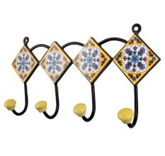 Yellow Turquoise Flower Tiles Hooks