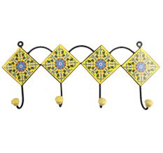 Yellow Turquoise Flower Tiles Hooks